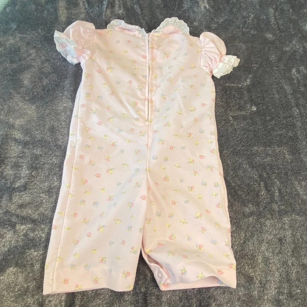 VTG 80s‎ Bryan Baby Girl 3-6mo Pink Floral One Piece Romper Lace Eyelet Trim USA